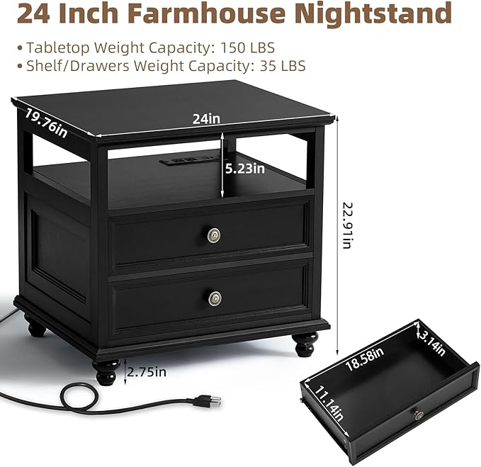 Joaxswe Farmhouse Nightstand Set of 2 - Image 3