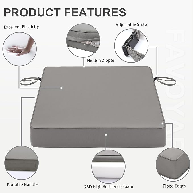 Favoyard Patio Chair Cushions 22 x 22 x 3 Inch Waterproof Outdoor Seat Cushions - Image 6