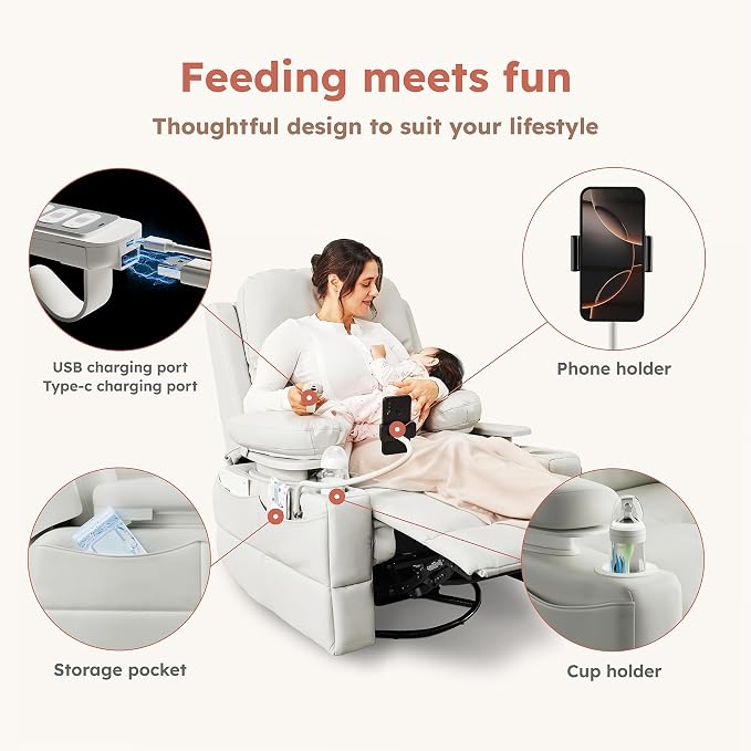 MAMAZING Lullapod Power Nursery Recliner Rocking Chair, Triple Motor Power - Image 7