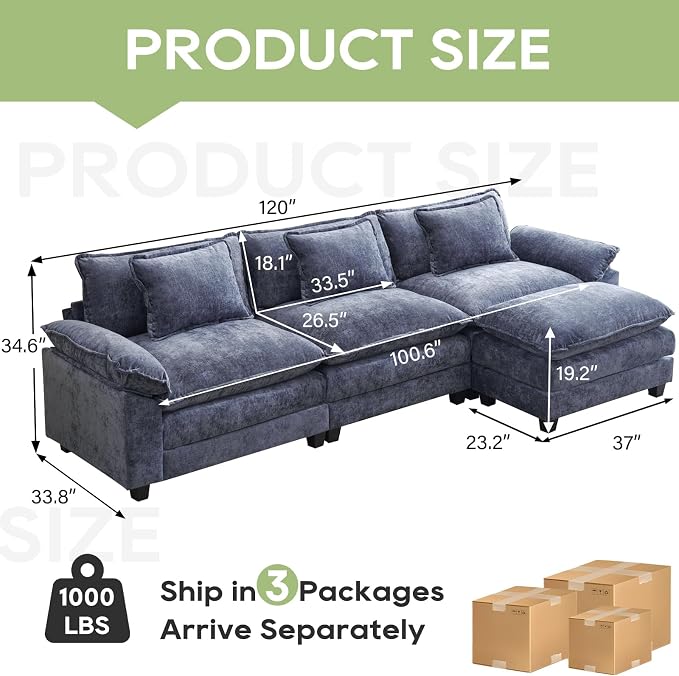 Oprisen 120" Modular Sectional Sofa, Comfy Cloud Couch Sectional Sofa - Image 2