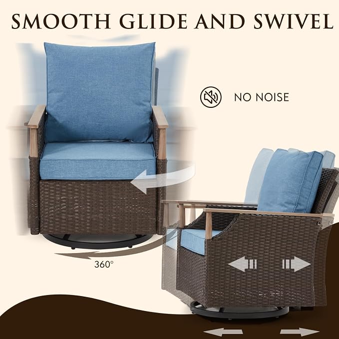 MELLCOM Patio Furniture Set of 3, Wicker Swivel Glider Chairs - Image 3