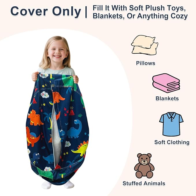 Lukeight Dinosaur Stuffed Animals Storage Bean Bag Chair Cover - Image 3