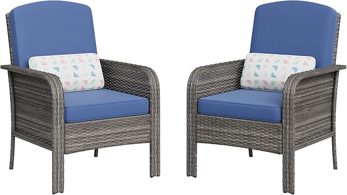 GarveeHome Outdoor Wicker Chairs Set of 2, All-Weather High Back Rattan Patio by GarveeHome