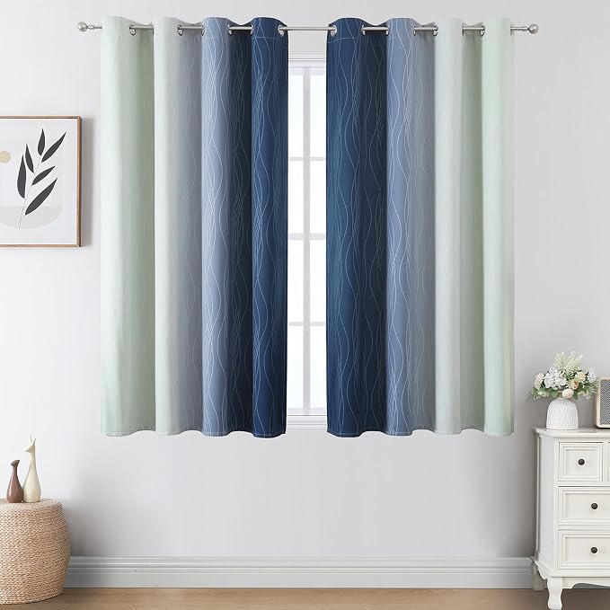 Estelar Textiler Navy Blue and Sage Green Blackout Curtains 54 Inch Length - Image 2