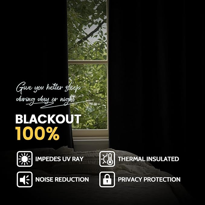 Yakamok 100% Blackout Curtain Panels 96 inches Cold and Light Blocking Drapes - Image 6