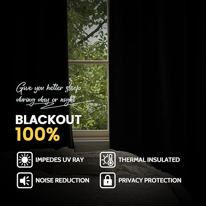 Yakamok 100% Blackout Curtain Panels 96 inches Cold and Light Blocking Drapes - Image 6