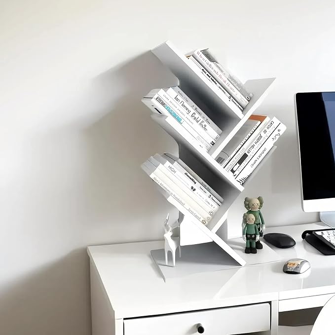 Godferyxin Small Bookcase for Desk Decor, 5-Tier White Wood Small Bookshelf – - Image 4