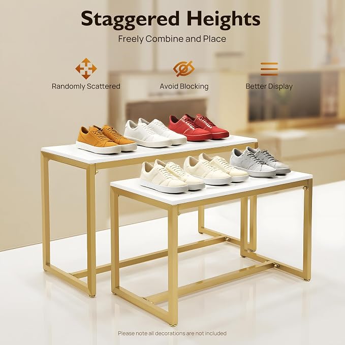 2pcs Gold Retail Display Nesting Tables, Shoes Handbag Metal Display Riser Shelf - Image 5