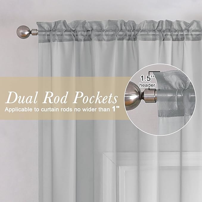 Lecloud Light Grey Sheer Curtains 84 Inch Length 2 Panels, Balance Light & - Image 2