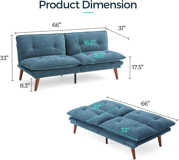 LINSY HOME Futon Sofa Bed, 3 in 1 Convertible Comfy Loveseat Sleeper Sofa Bed - Image 2