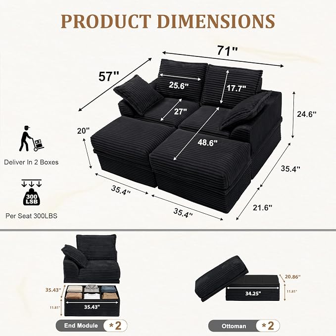 Upgrade Boneless Couch with Storage, Extra Deep&High Seat Modular Sectional - Image 2