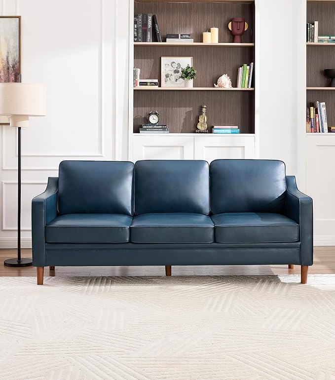 Kingfun 80" Faux Leather Sofa, 3 Seater Couch, Mid Century Modern Couches - Image 3
