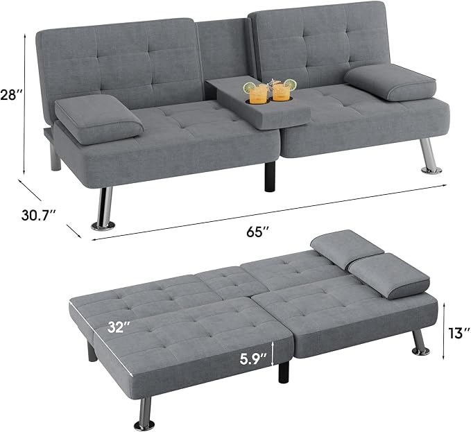 Flamaker Futon Sofa Bed Modern Folding Futon Set Linen Fabric Convertible - Image 3