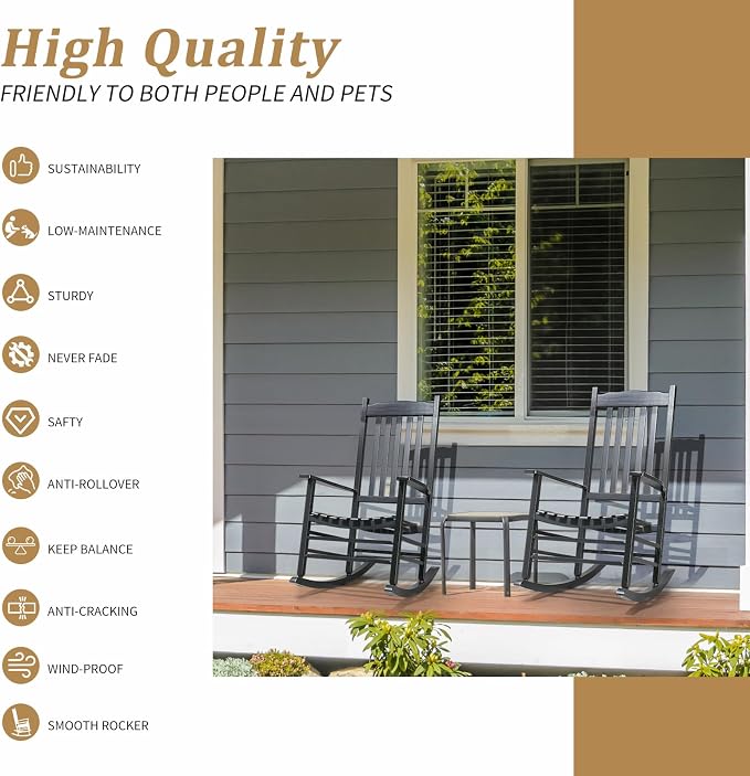Outvita Outdoor Rocking Chair, Solid Wood High Back Rocker, All Weather Lounge - Image 5