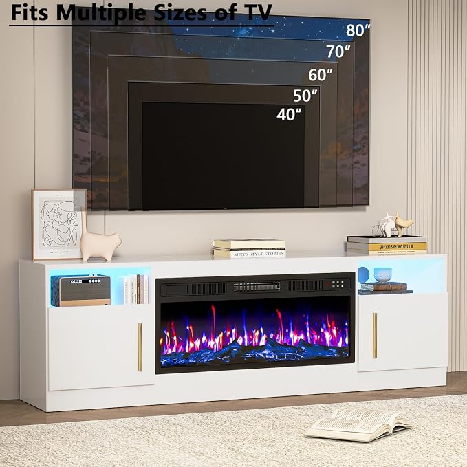 PRETZI Fireplace TV Stand with 36" Fireplace Up to 80" TVs, Remote Control - Image 7