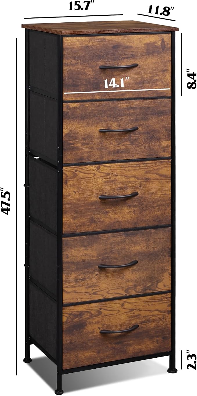 WLIVE Fabric Dresser for Bedroom, 5-Drawer Tall Dressers, Storage Organizer - Image 3