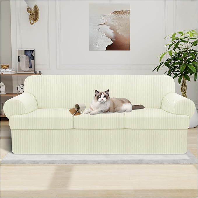 Waterproof Couch Cover 4-Piece Set Striped Sofa Slipcovers by Pfrstuv