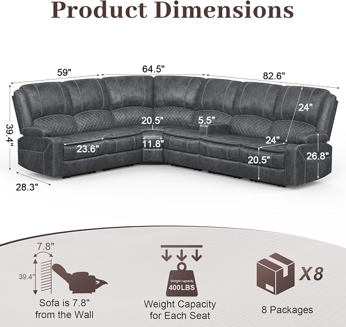 Yolsali Manual Reclining Sectional Sofa Set, 6 Seats Soft Dutch Velvet Recliner - Image 2
