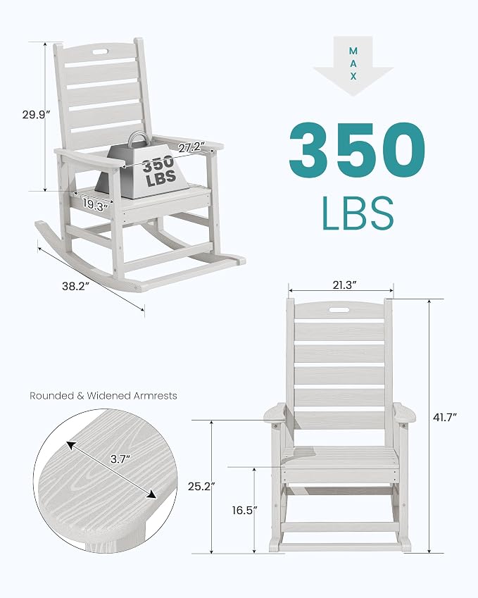 SERWALL Outdoor Rocking Chair Set of 2, Oversized Rocking Chair - Image 3