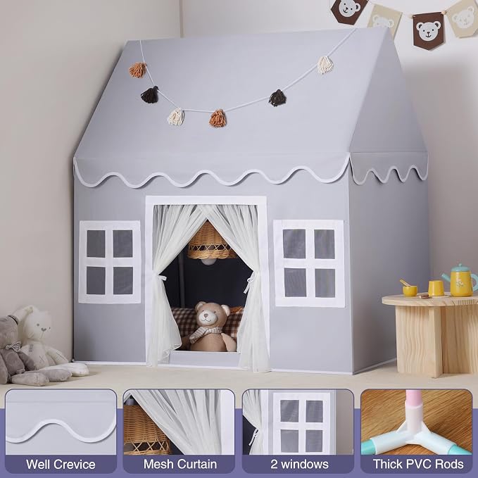 Kids Play Tent Indoor: Mat, Tassel Garland, Star Lights - Image 4