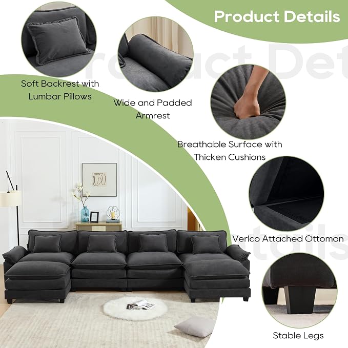 Oprisen 154" Modular Sectional Sofa, Comfy Cloud Couch Sectional Sofa - Image 6