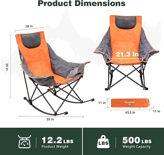 SUNNYFEEL Oversized Rocking Camping Chair 2 Pack, Fully Padded Patio Chair - Image 3