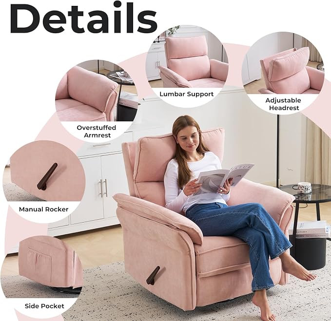 Oversized Recliner Chair, Chenille Glider Rocking Nursery Chair - Image 6