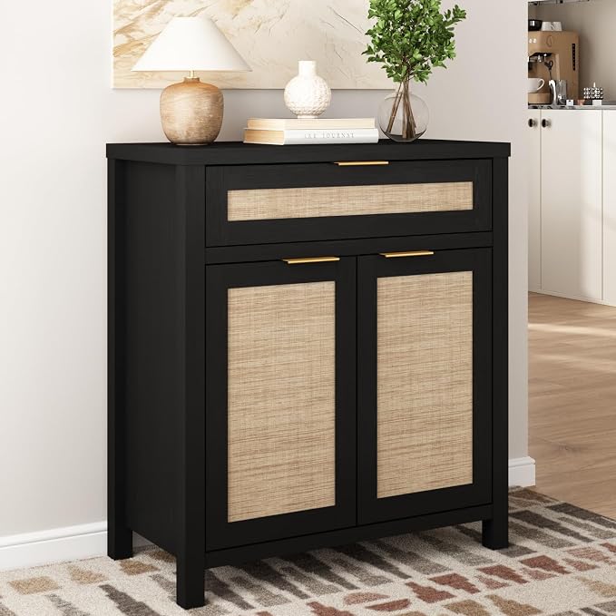 HOKYHOKY 2 Piece Rattan Sideboard Buffet Cabinet, Boho Storage Cabinet - Image 4