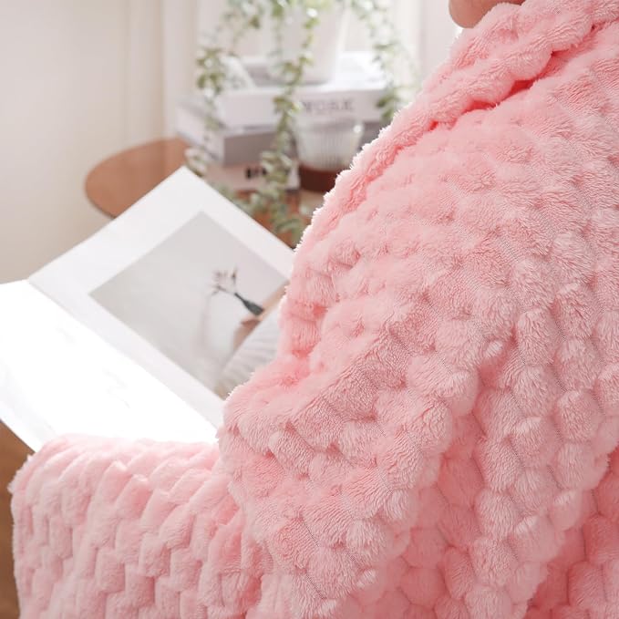 Puncuntex Light Pink Throw Blanket 108"×90" inches Fuzzy 3D Jacquard Decorative - Image 2