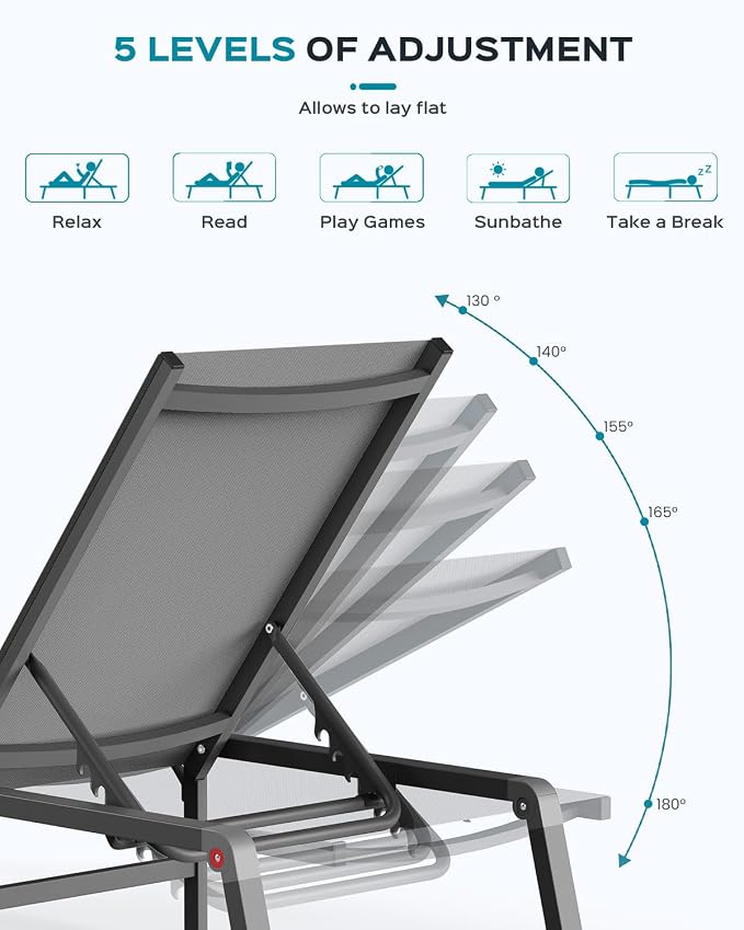 Ciokea Aluminum Foldable Lounge Chairs Set of 4 - Image 4