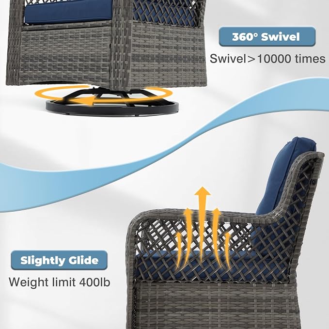 6 Pieces Wicker Patio Furniture Set Conversations Sets, 2 Outdoor 360° Swivel - Image 4