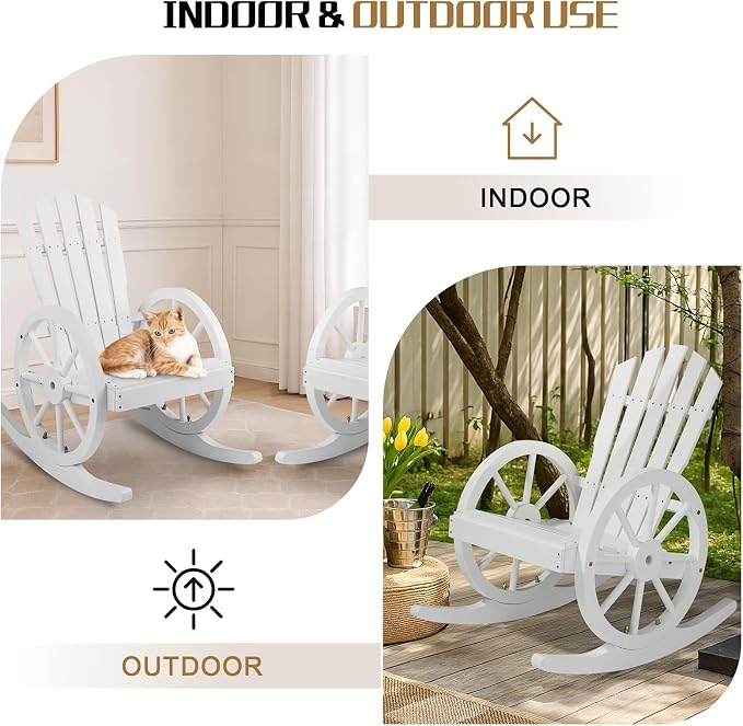 Outvita Adirondack Rocking Chair Set of 2, Wood Wagon Rocker, Outdoor Wooden - Image 7