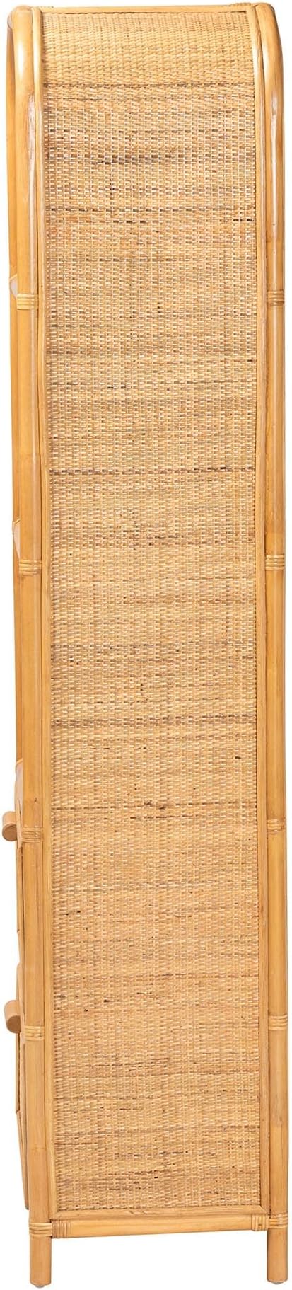 Bali & pari Curacao Modern Bohemian Light Honey Rattan 2-Drawer Bookcase - Image 6