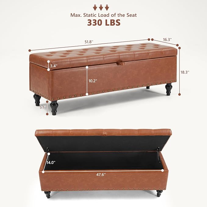 Mangodan 50" Storage Ottoman Bench, Tufted Ottoman - Image 2