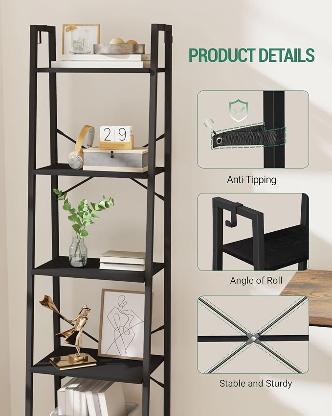 Hzuaneri Ladder Shelf, Bookshelf Bookcase, Freestanding Corner Storage Shelve - Image 3