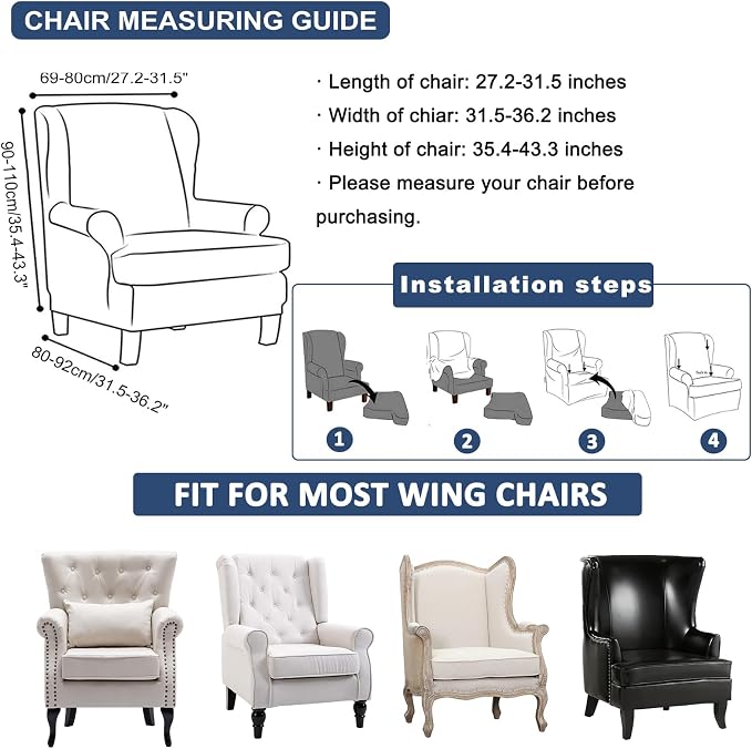 HAOYONG Wing Chair Slipcovers Stretch Wingback Chair Covers Printed 2 Pieces - Image 7
