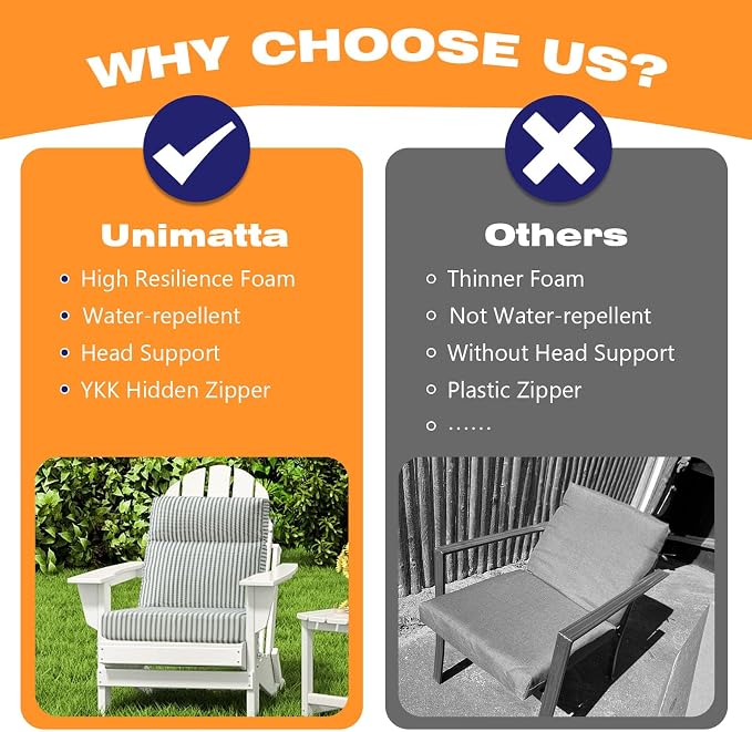 Unimatta Outdoor High Back Chair Cushion Seat Pads, 44 x 21 Inch - Image 6