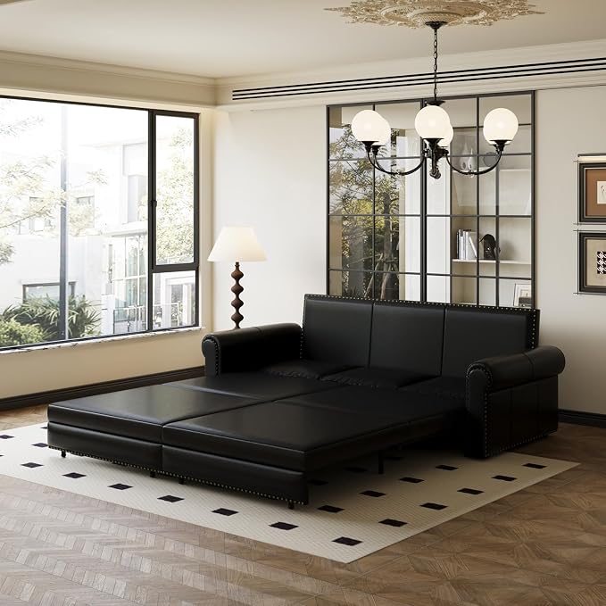 Faux Leather Sleeper Sofa Couch - Image 5