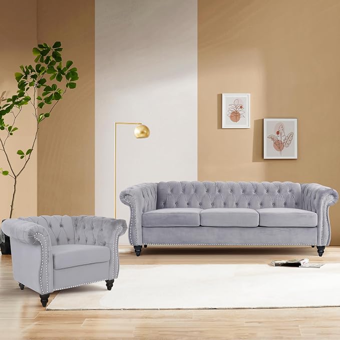 QHITTY 2 Piece Living Room Set, Sectional Chesterfield Sofa Chair Contemporary by QHITTYFurnitureLife