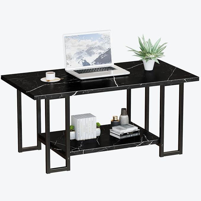 AWQM Marble Coffee Table, Faux Marble Top Rectangular Coffee Table - Image 7