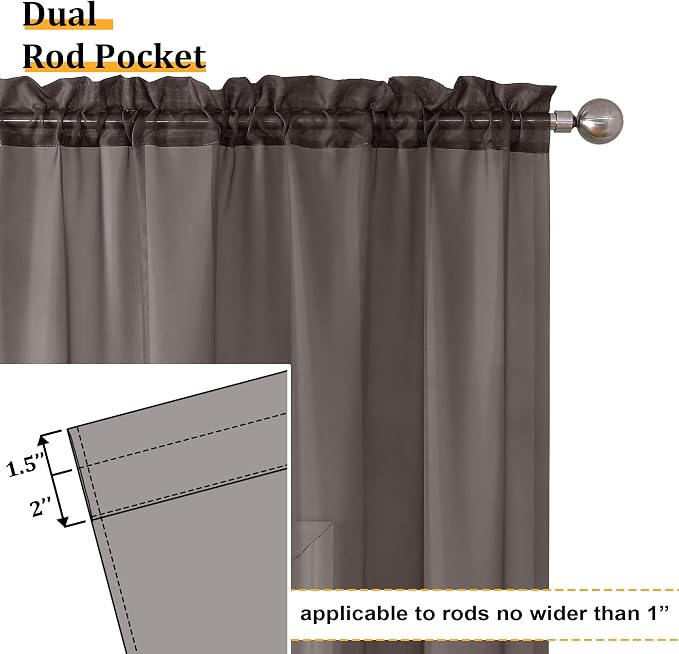 Aiyufeng Chocolate Sheer Curtains 45 Inches Long 2 Panels, Solid Voile Top Dual - Image 4