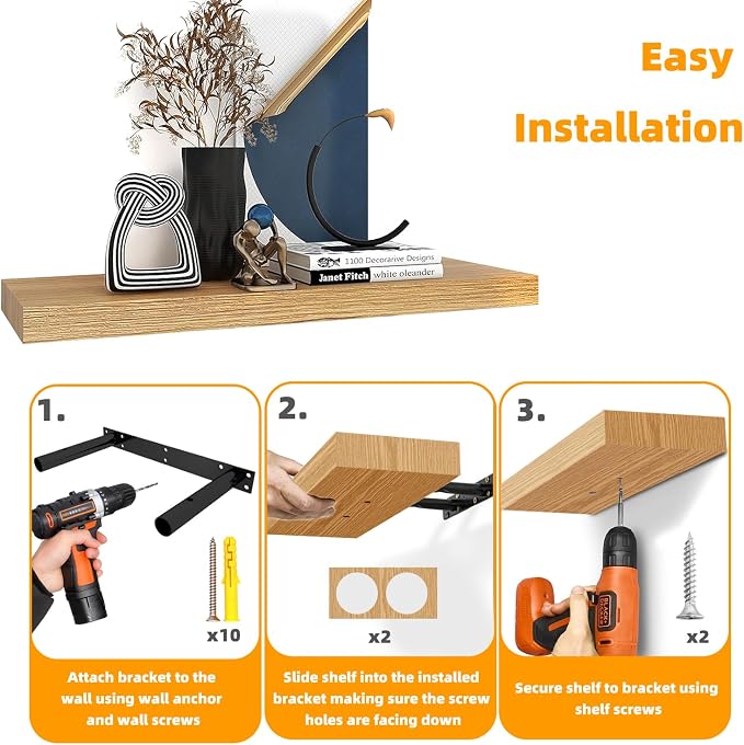 Oak Floating Shelves for Wall，24in Wall Mounted Display Ledge Shelves Perfect - Image 6