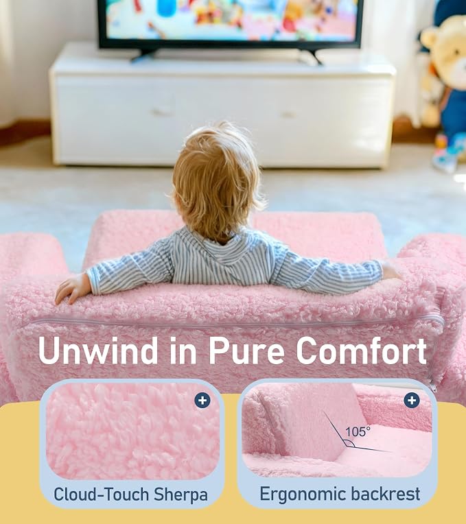 3-in-1 Extra Wide Convertible Kids Couch, Flip Open Toddler Couch to Lounger - Image 4