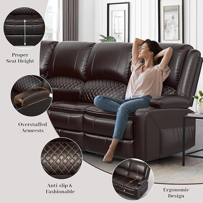Yolsali Manual Reclining Sectional Sofa Set, 7 Seats Soft Leather Recliner - Image 3