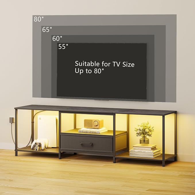 JARHETUN TV Stand with LED Lights, Entertainment Center with Open Shelves and - Image 6