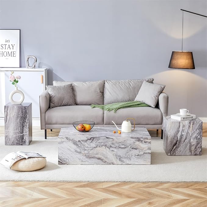 Coffee Table Set for 3, Living Room Table Set, Faux Marble Coffee Table and by BAOPIN