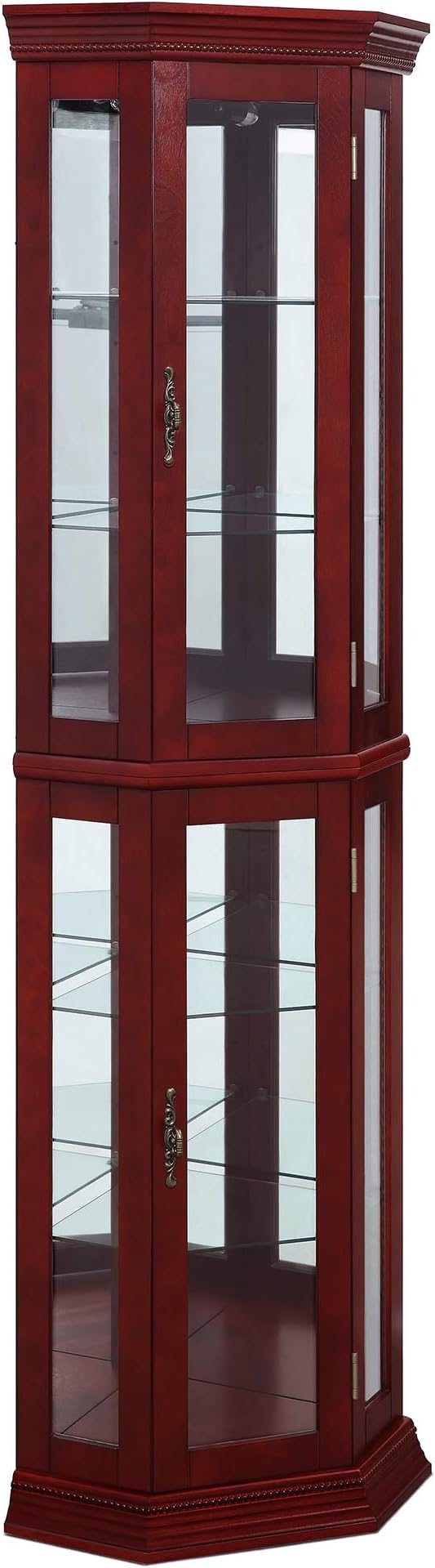 BELLEZE Lighted Wooden Corner Display Curio Cabinet, Two Section Shelving Unit - Image 6