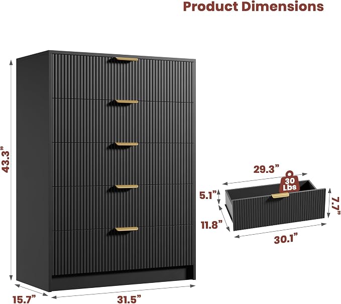Garvee 5 Drawer Dresser for Bedroom - Image 2
