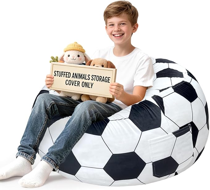 Lukeight Soccer Stuffed Animals Storage Bean Bag Chair Cover by Lukeight