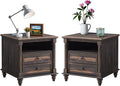 T4TREAM 24'' Farmhouse End Table w/4 Solid Wood Feet Set of 2, Large 2 Drawers by T4TREAMFurniture